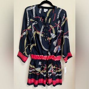 *NWT* Worth Navy Printed 100% Silk Drawstring Tunic